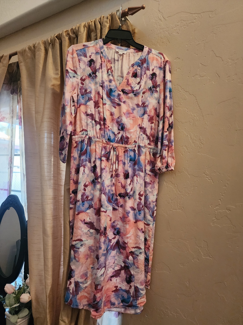 Floral Watercolor Pink & Purple Midi Dress